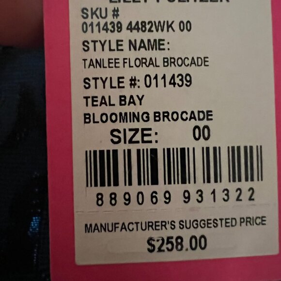 COPY - NWT LILLY PULITZER SIZE 00 Tanlee Floral Brocade Teal Bay - Picture 3 of 4